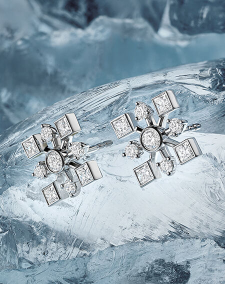  Birks Snowflake earrings on a ice blue background