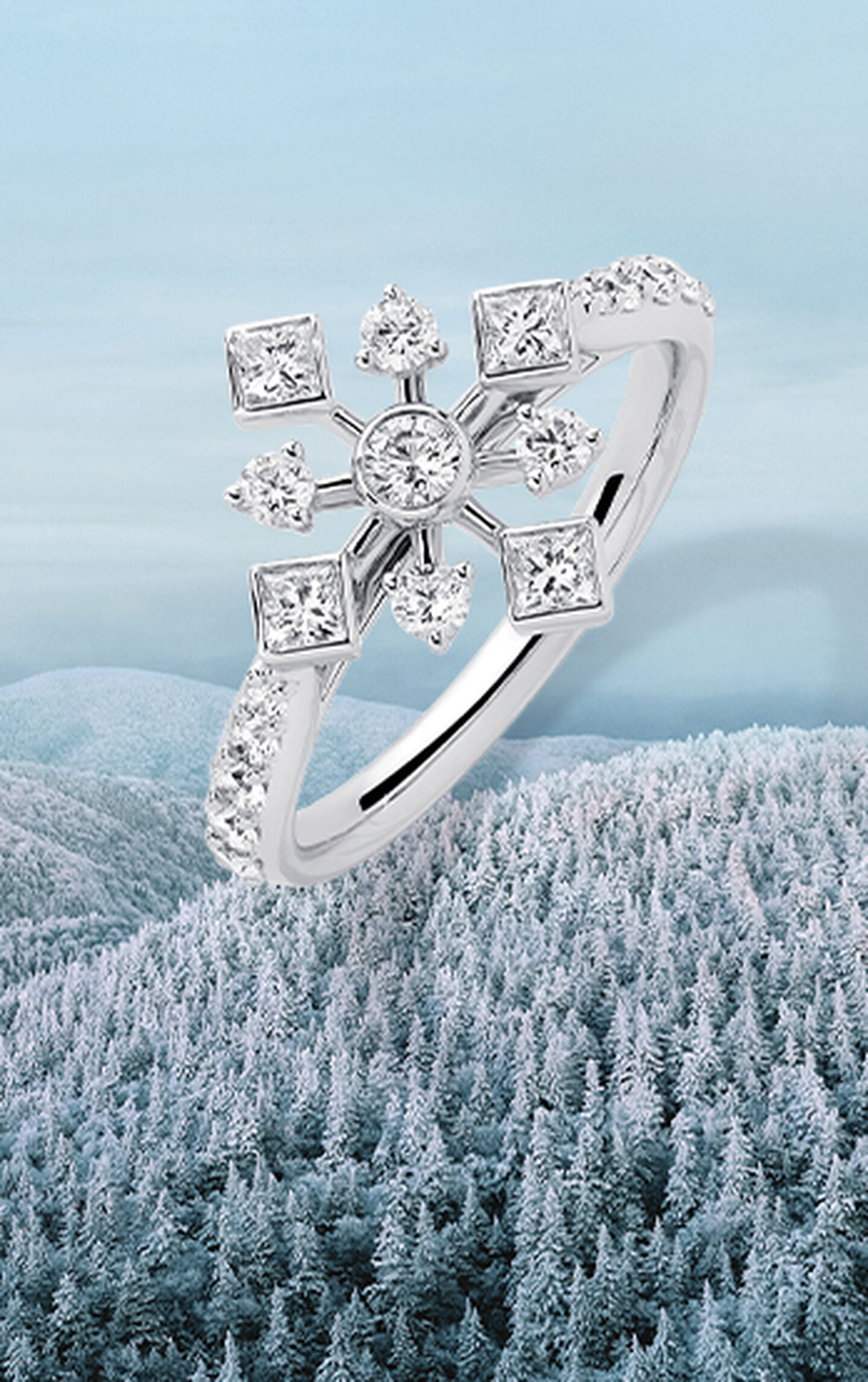 white gold and diamond snowflake ring