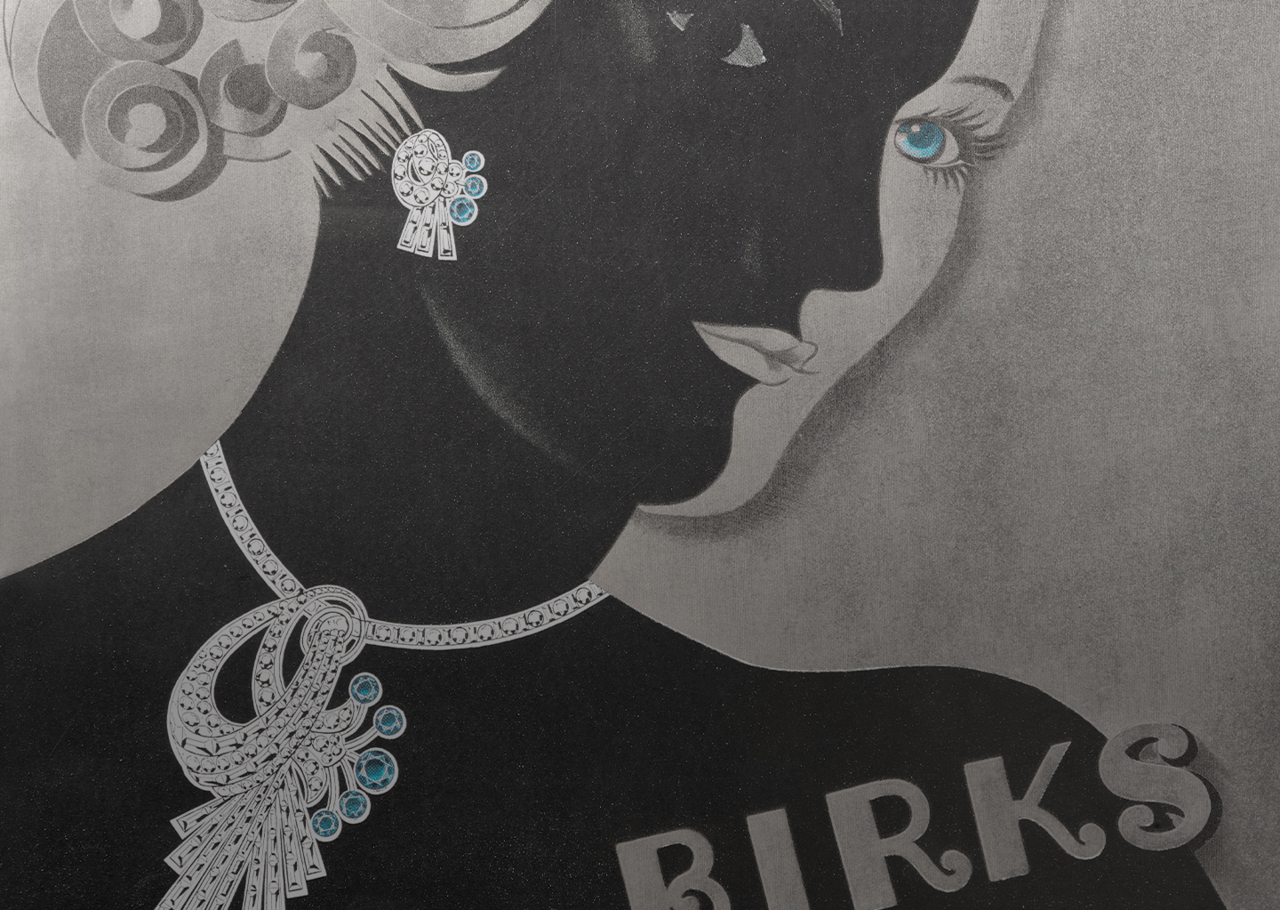 black and white illustration of a woman wearing diamond earrings