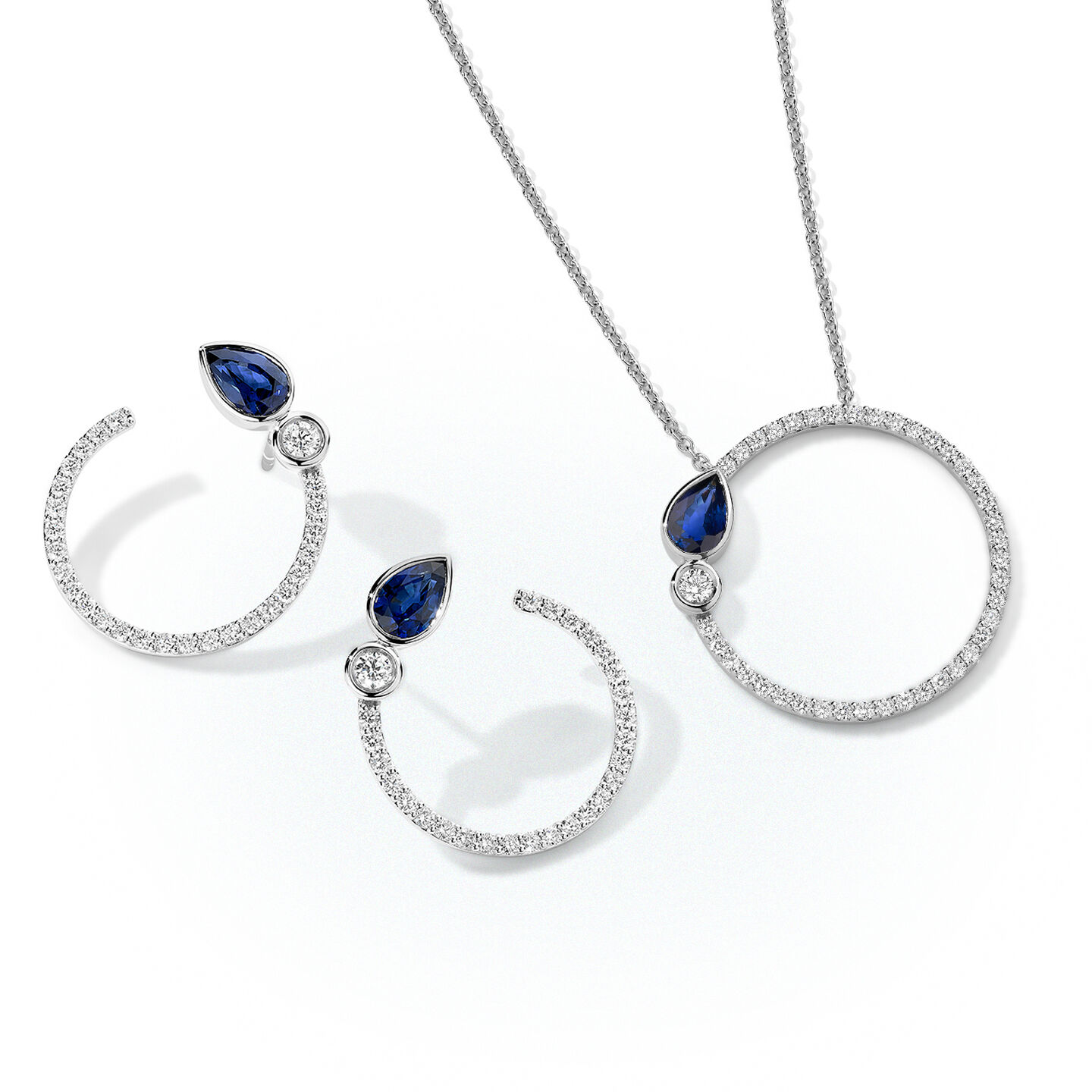 Diamond and Sapphire Earrings and pendant necklace