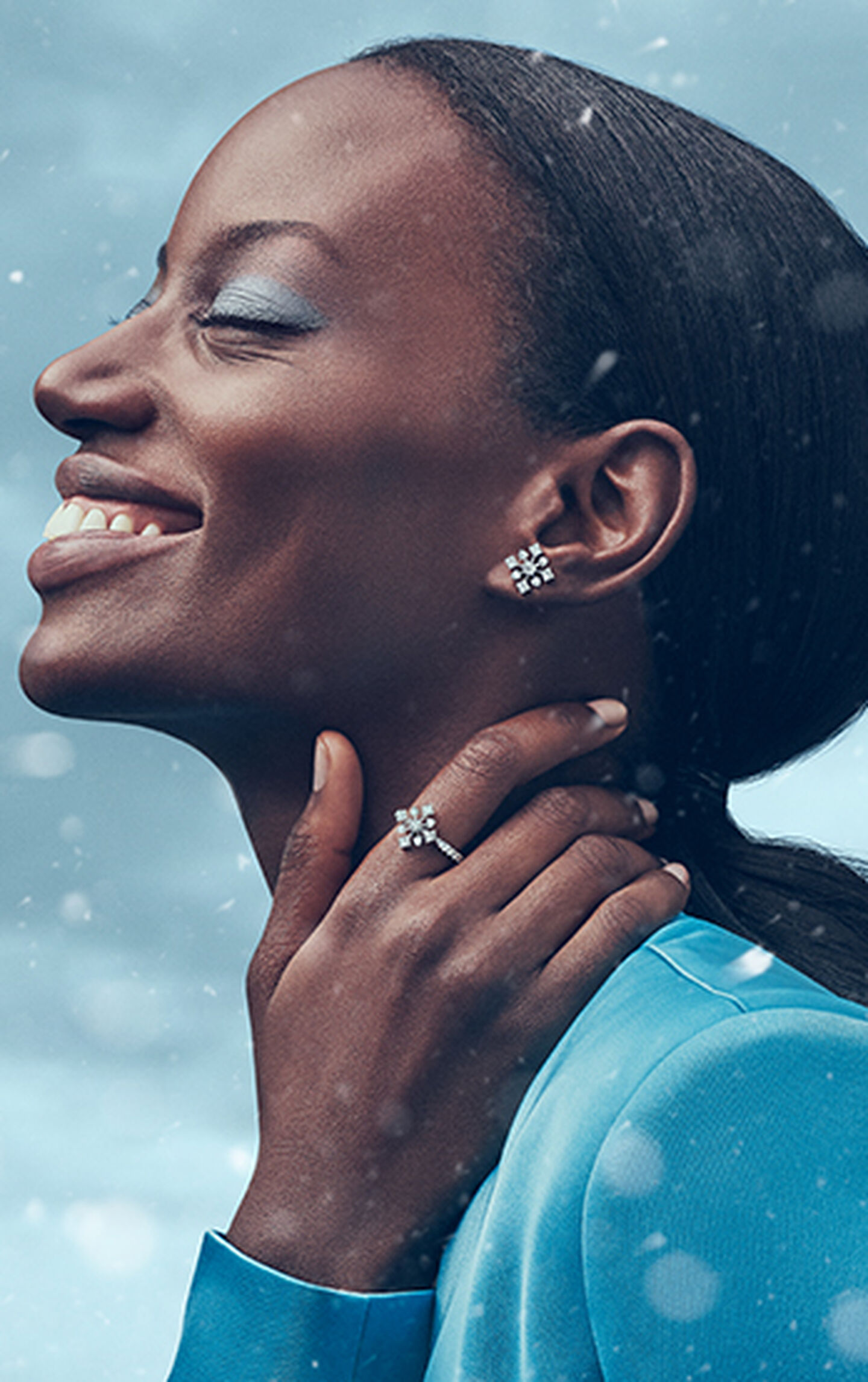 Model wearing Birks snowflake collection