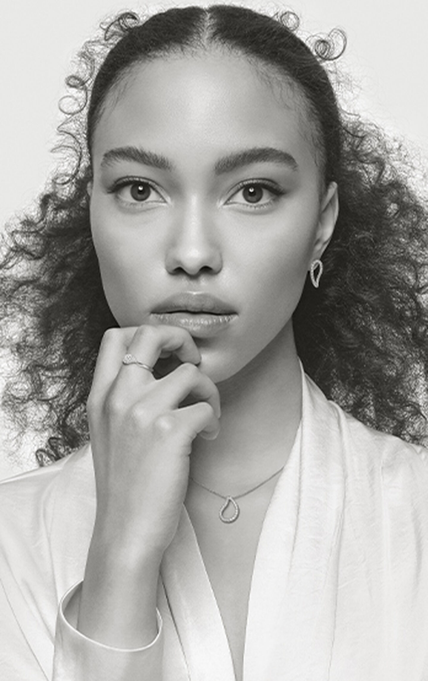 Model wearing Birks Petale jewelry