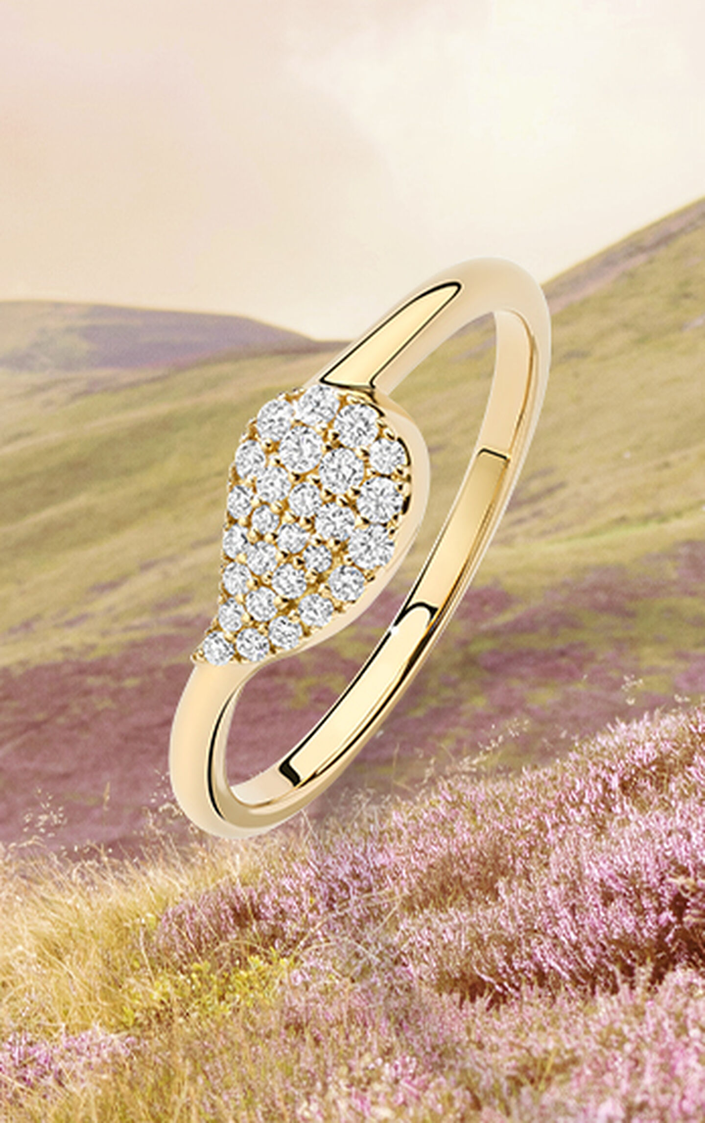 Yellow gold ring with a diamond petale design