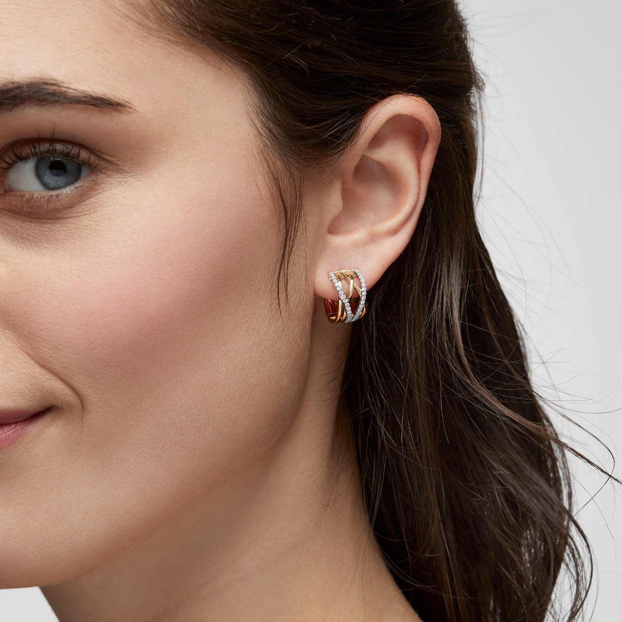 Birks Rosée du Matin Diamond and Yellow Gold Earrings On Model image number 1