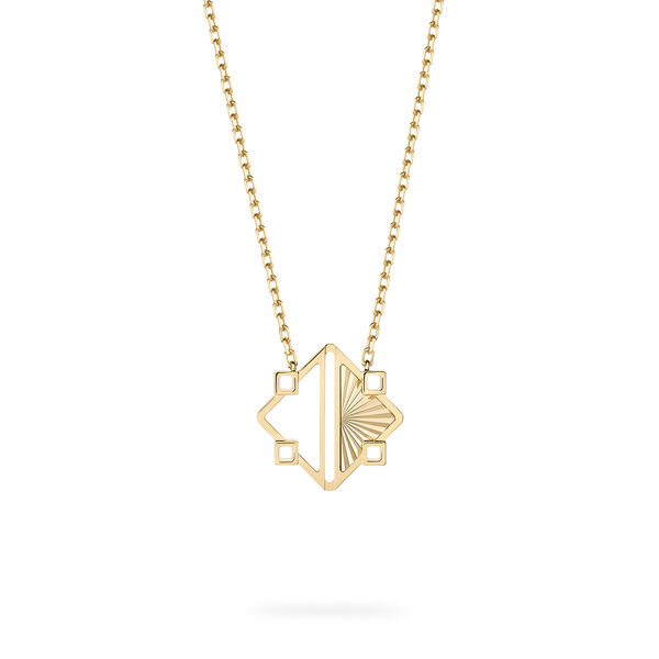 Guilloché Half-Filled Yellow Gold Pendant, Medium