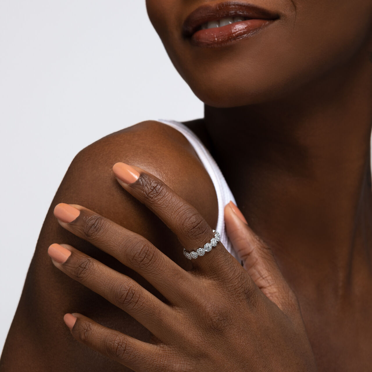 Stackable Diamond Snowflake Ring, White Gold image number 1