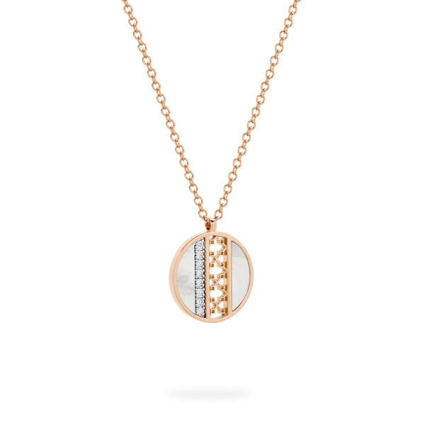 Mother-of-Pearl and Diamond Circle Pendant, Rose Gold