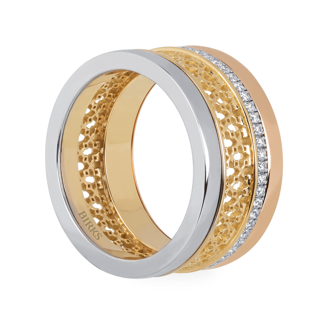 bijoux birks dare to dream diamond tri gold ring image number 2