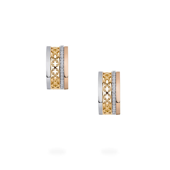 Diamond Huggie Earrings, Tri-Gold image number 3
