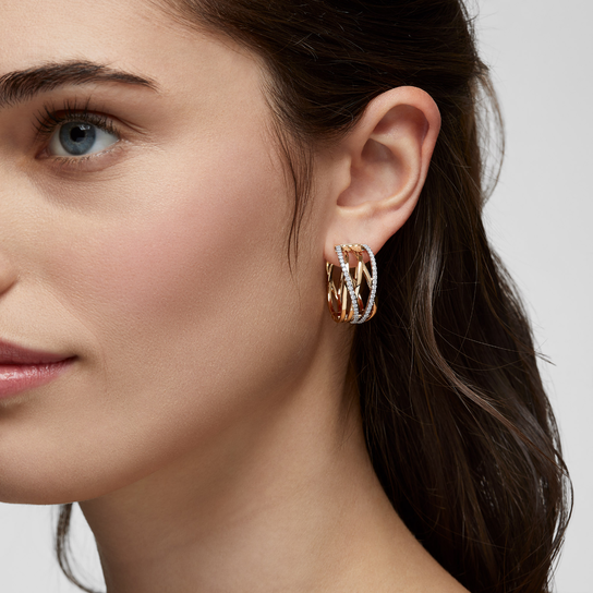 Birks Rosée du Matin Diamond and Yellow Gold Earrings On Model image number 1