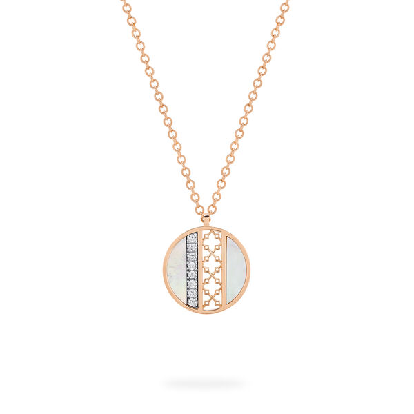 Mother-of-Pearl and Diamond Circle Pendant, Rose Gold
