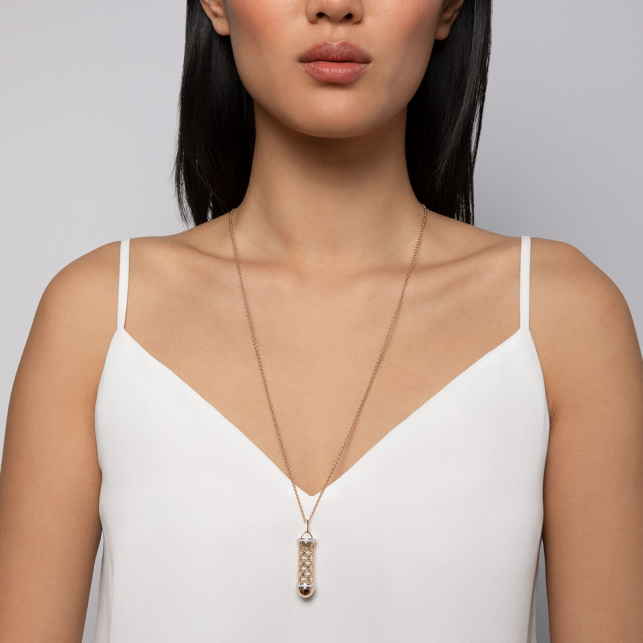 bijoux birks dare to dream yellow rose and white gold message pendant on model image number 2