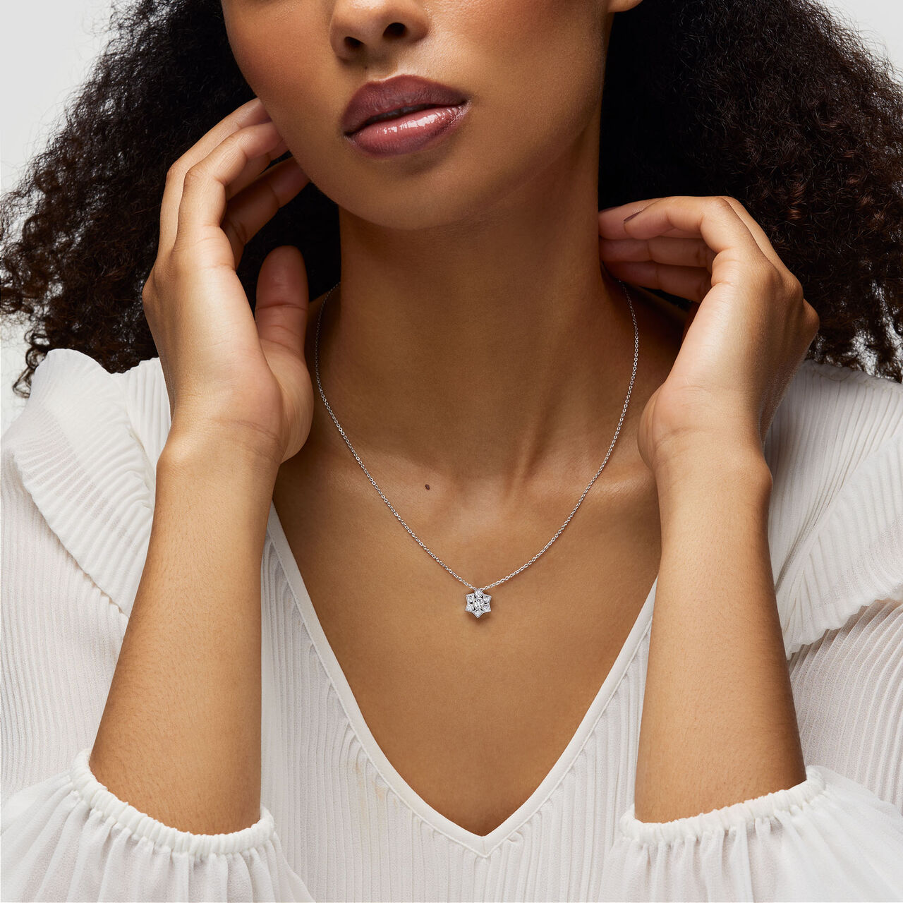 Birks Snowflake White Gold Pendant, Medium, Model image number 1
