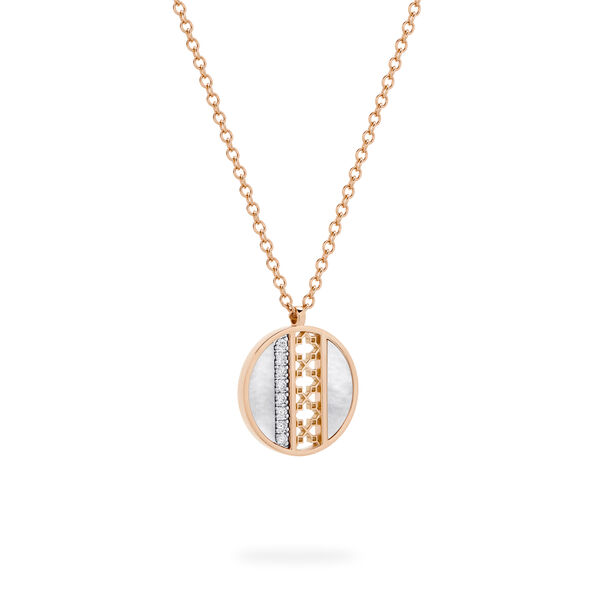Mother-of-Pearl and Diamond Circle Pendant, Rose Gold