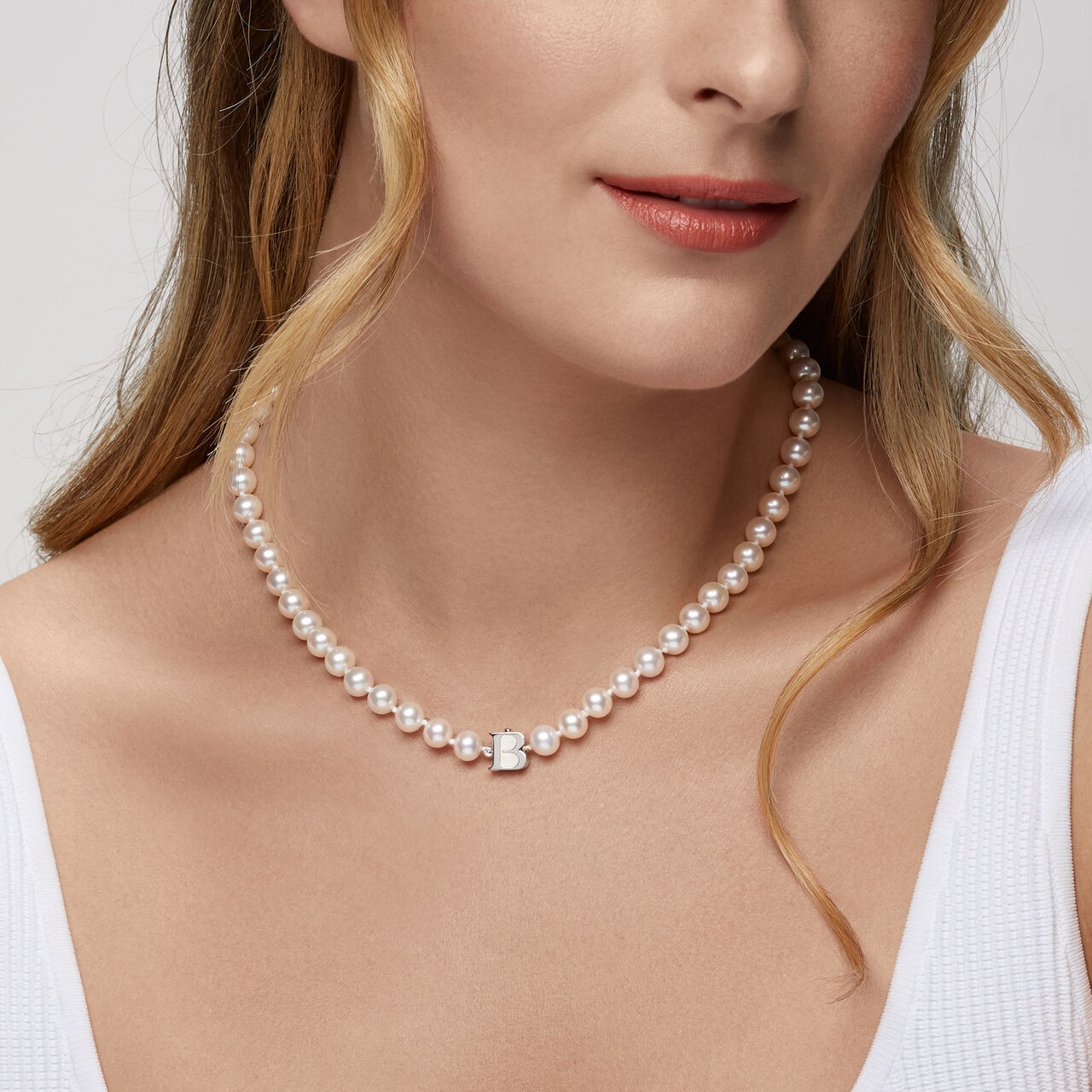 Birks Essentials 7.5-8 mm Cultured Freshwater Pearl Necklace in Sterling Silver 450017311239 Model image number 1