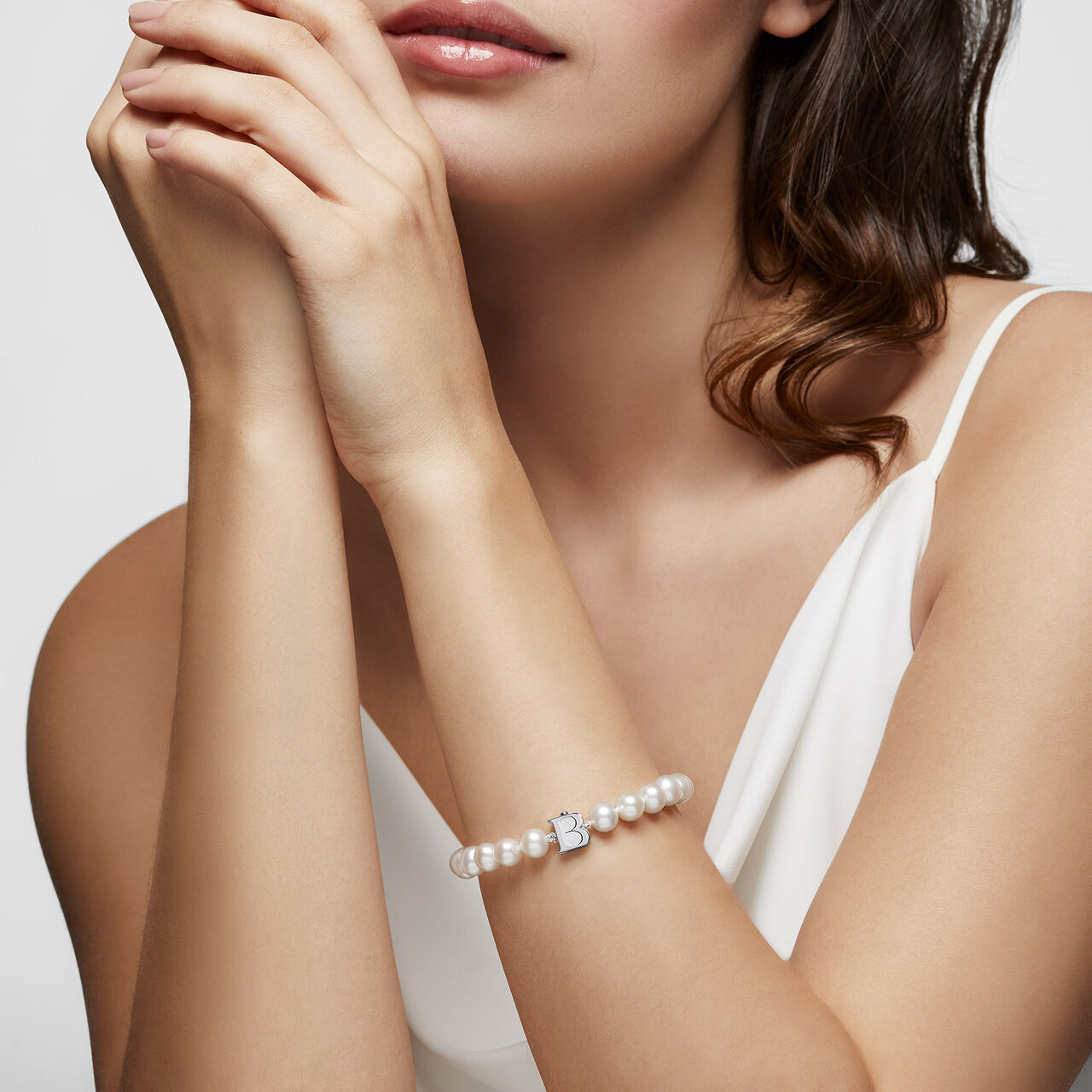 Birks Sterling Silver Cultured Freshwater Pearl Bracelet On Model image number 1