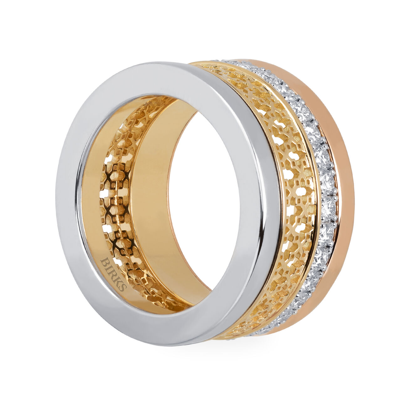 bijoux birks dare to dream tri gold and 1 ct diamond stacked ring image number 2