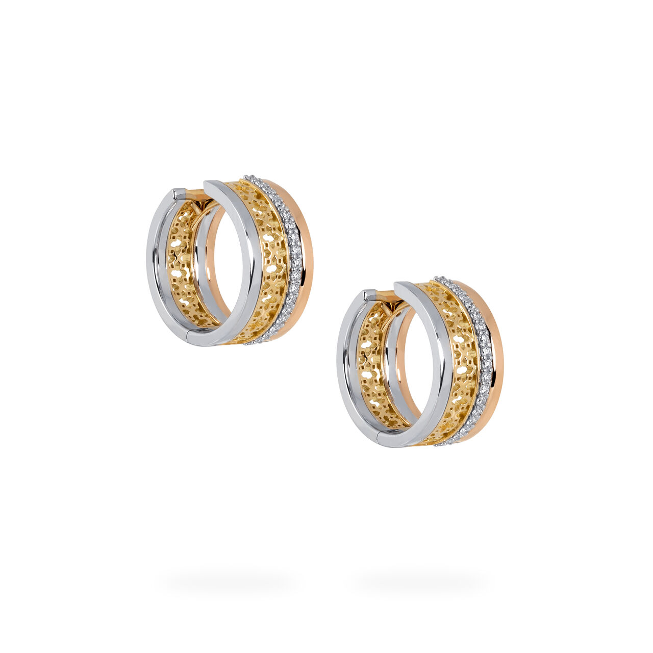 Diamond Huggie Earrings, Tri-Gold image number 2