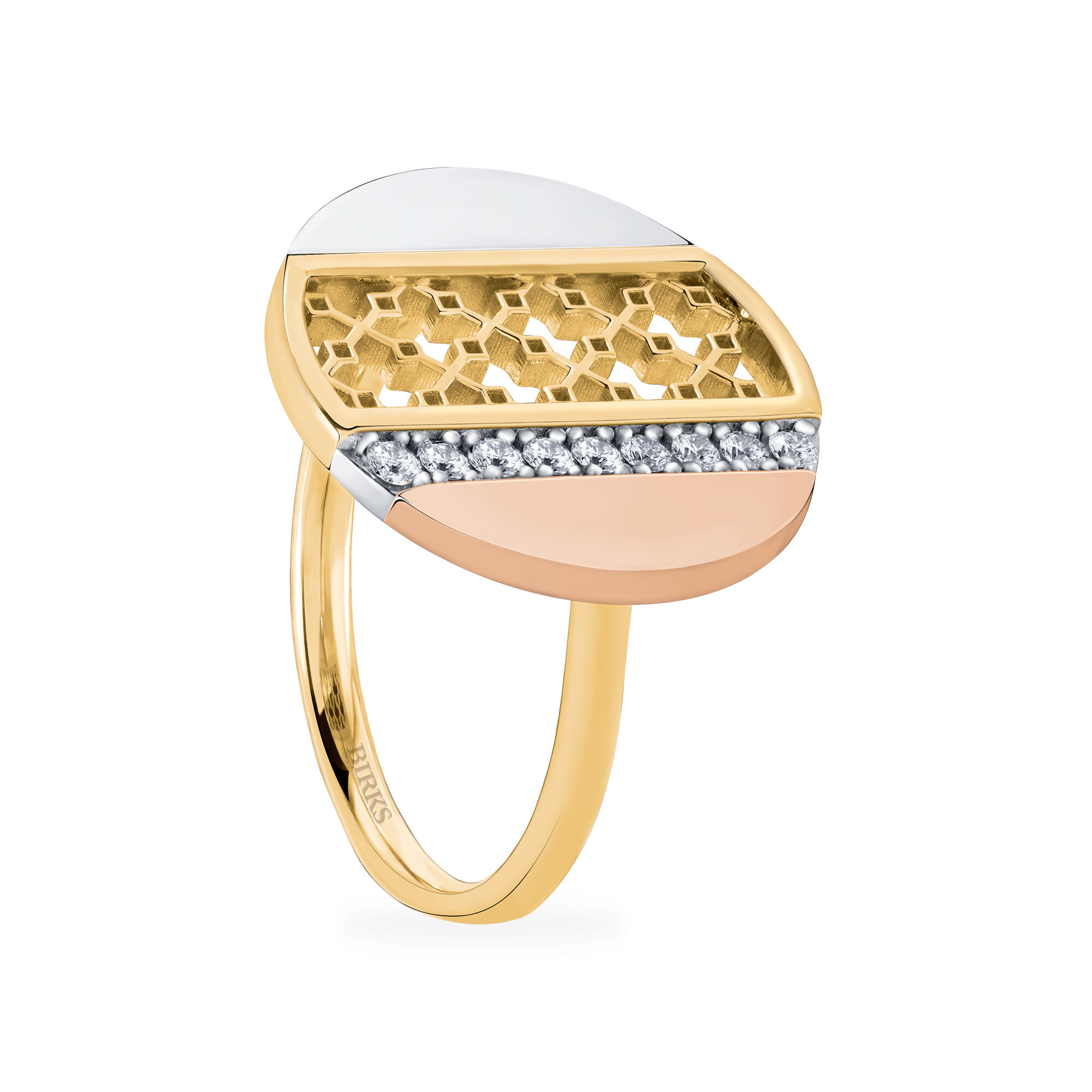 Diamond Circle Ring Tri Gold Birks